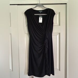 Lauren Ralph Lauren Dress Women’s Size 4 V-Neck Cap Sleeve Faux Wrap Black NWT